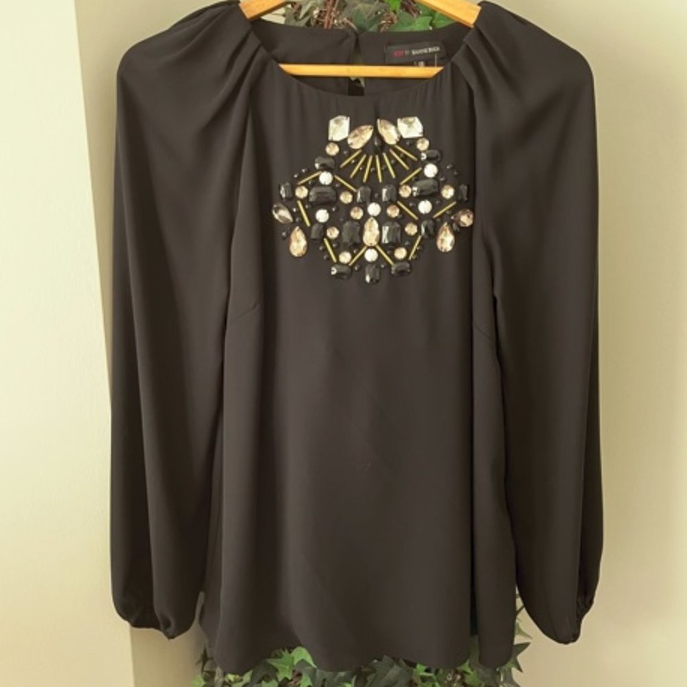 Jeanne Beker Black Chiffon Blouse with Embellishment